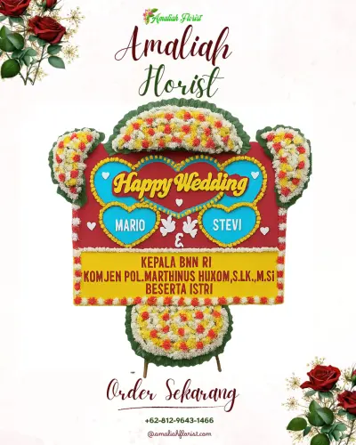 Karangan Papan Bunga Pernikahan di Kebun Handil